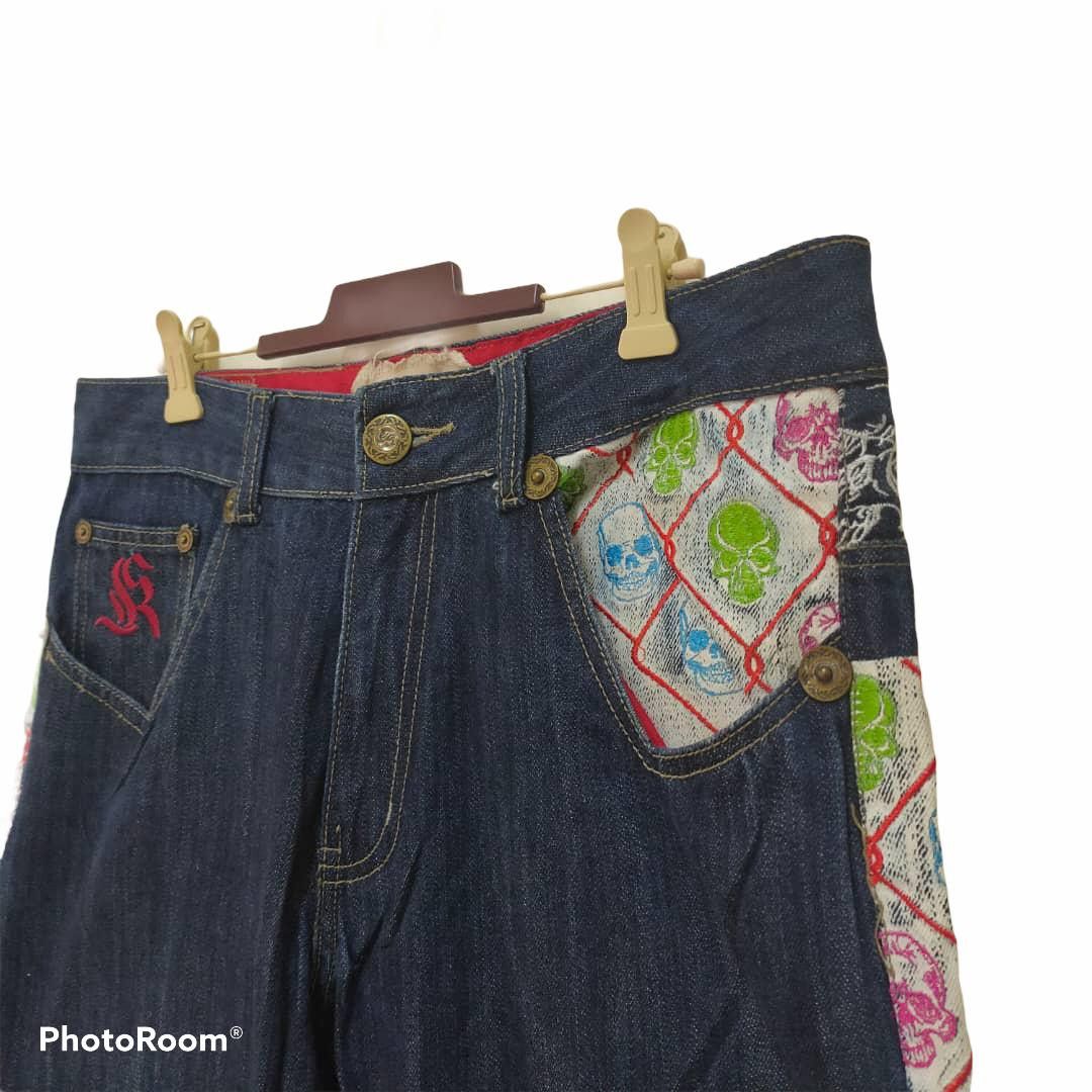 Indigo kanji skulls embroidary denim pants indigo Size US 34 / EU 50 - 3 Thumbnail