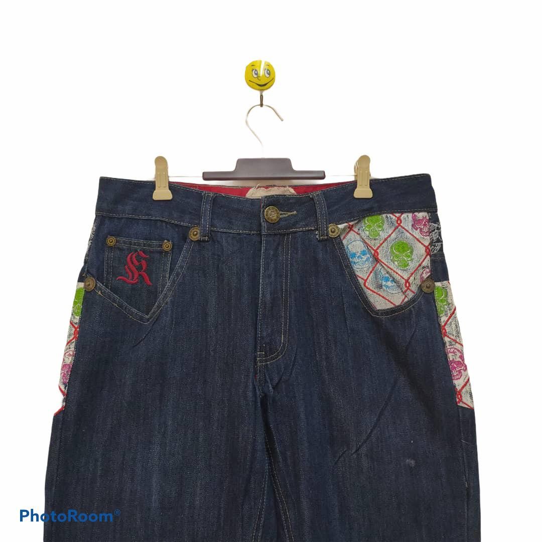 Indigo kanji skulls embroidary denim pants indigo Size US 34 / EU 50 - 4 Thumbnail