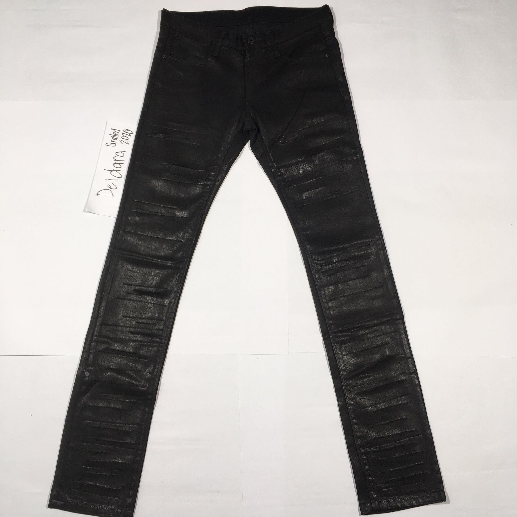 image of Black Barrett By Neil Barret “Strip” Waxed Jeans in Black Wax, Men's (Size 30)