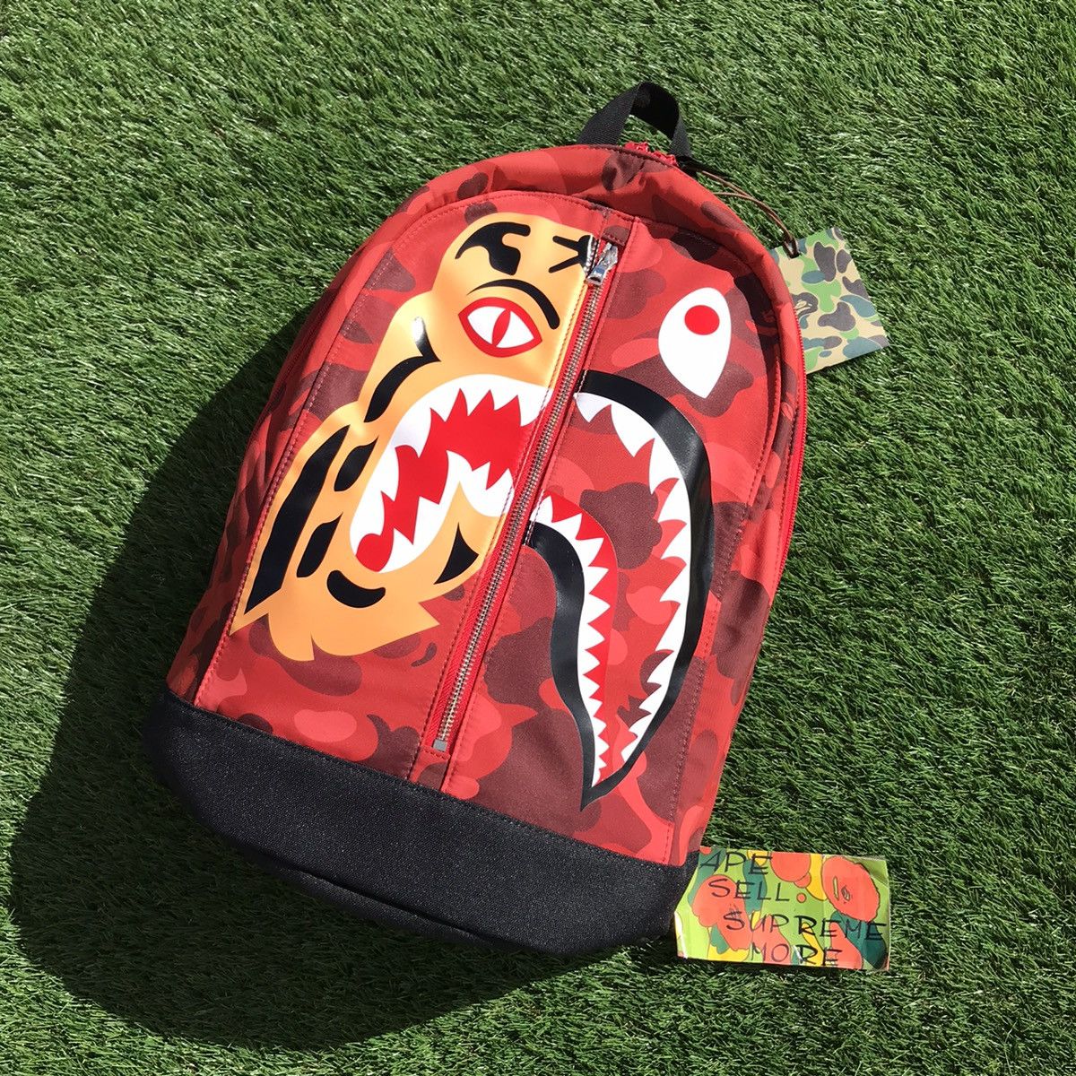 Buy red bape shark Backpack ⋆ NEXTSHIRT