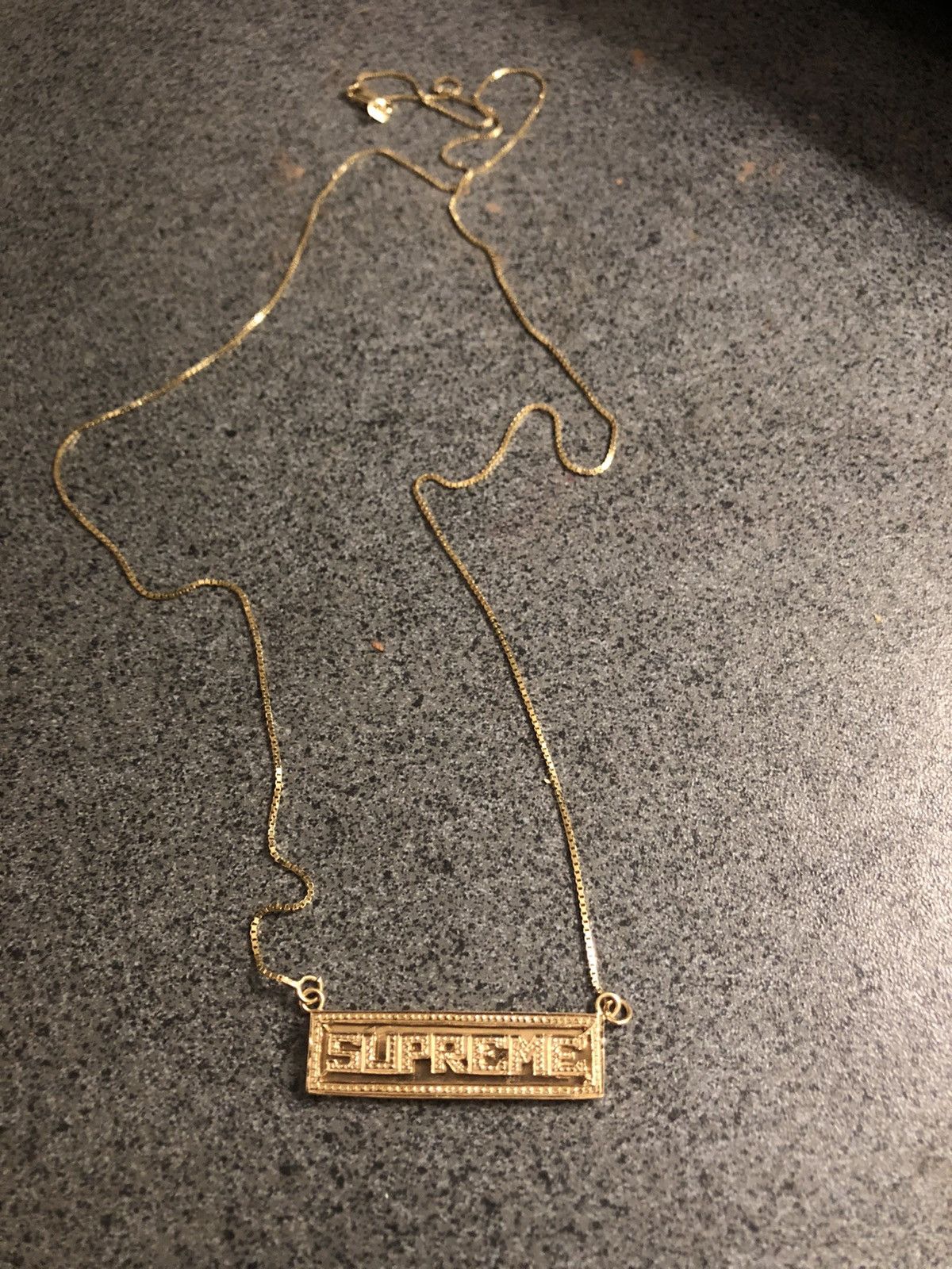 Supreme Name Plate 14K Gold Pendant | Grailed