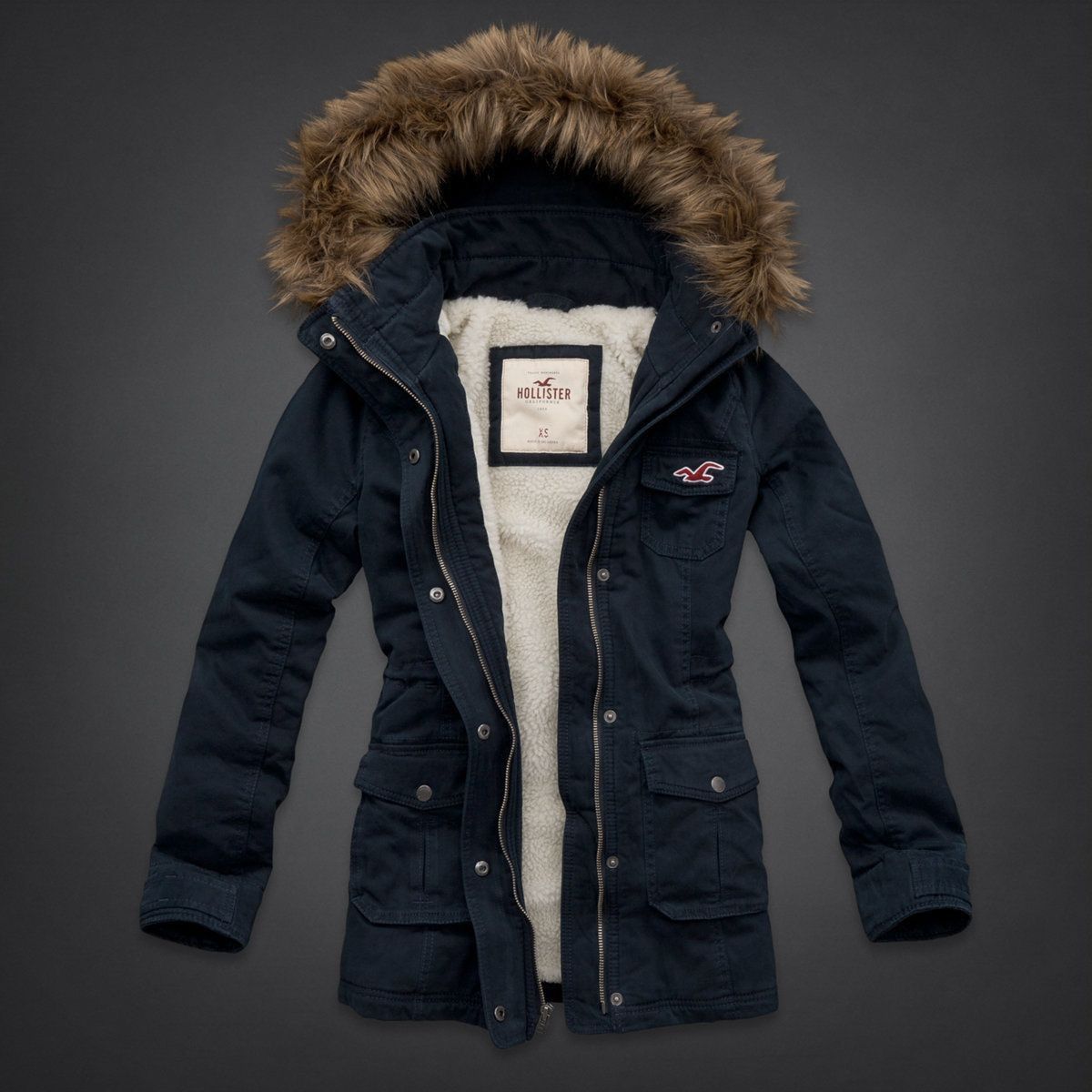 Hollister Hollister Women Stretch Cozy-lined Parka Navy Blue