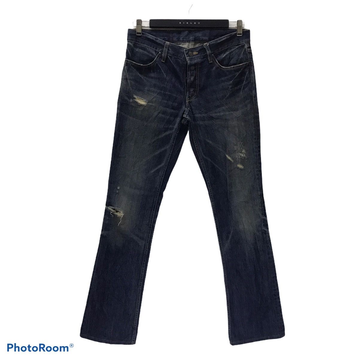 image of If Six Was Nine x Le Grande Bleu L G B Shellac Distressed Denim Flare Jeans in Blue, Men's (Size 29