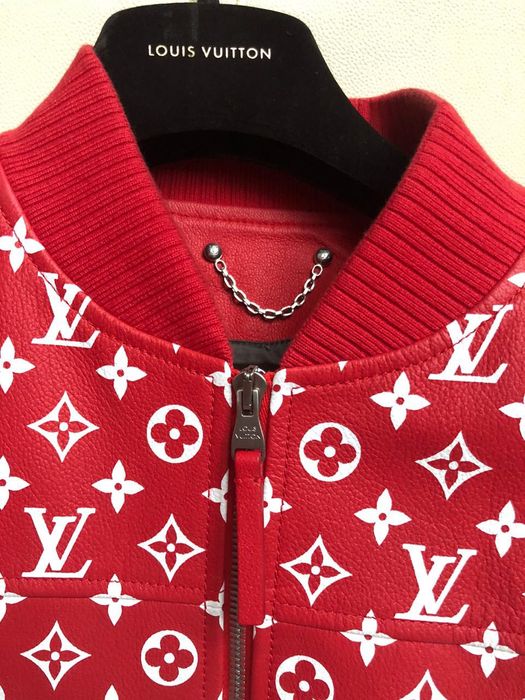 Louis Vuitton X Supreme Red Monogrammed Leather Bomber Jacket M Louis  Vuitton