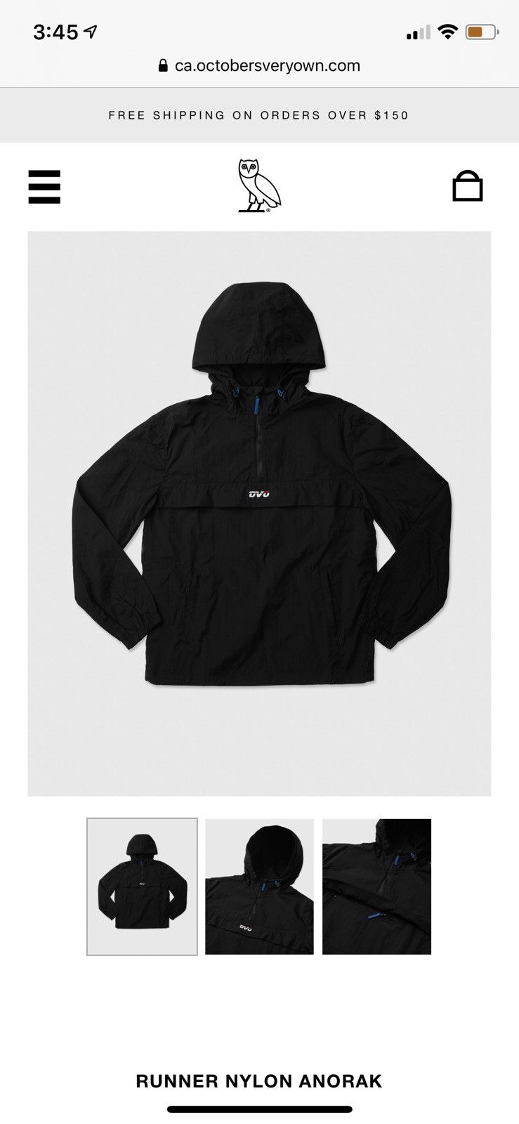Octobers Very Own OVO Medium RUNNER NYLON ANORAK Windbreaker NEW Grailed