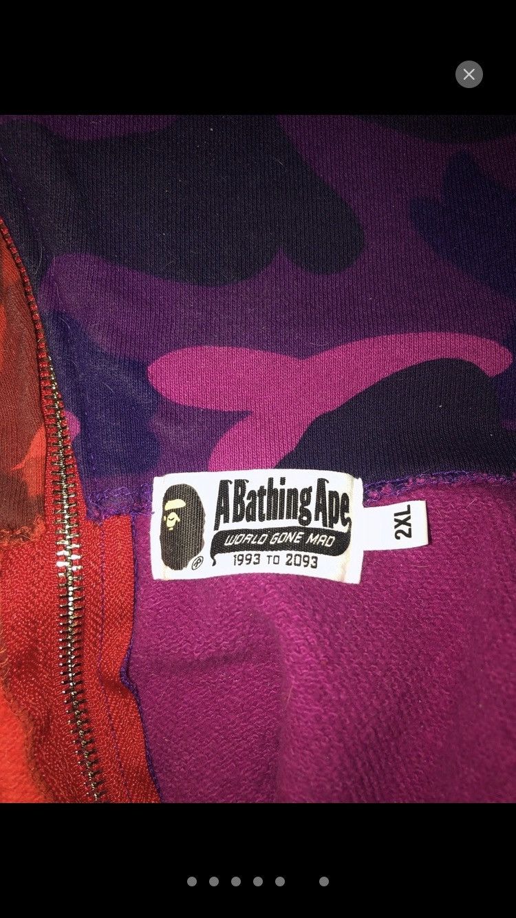 Bape Purple/red camo Bape shark hoodie Size US XXL / EU 58 / 5 - 6 Thumbnail