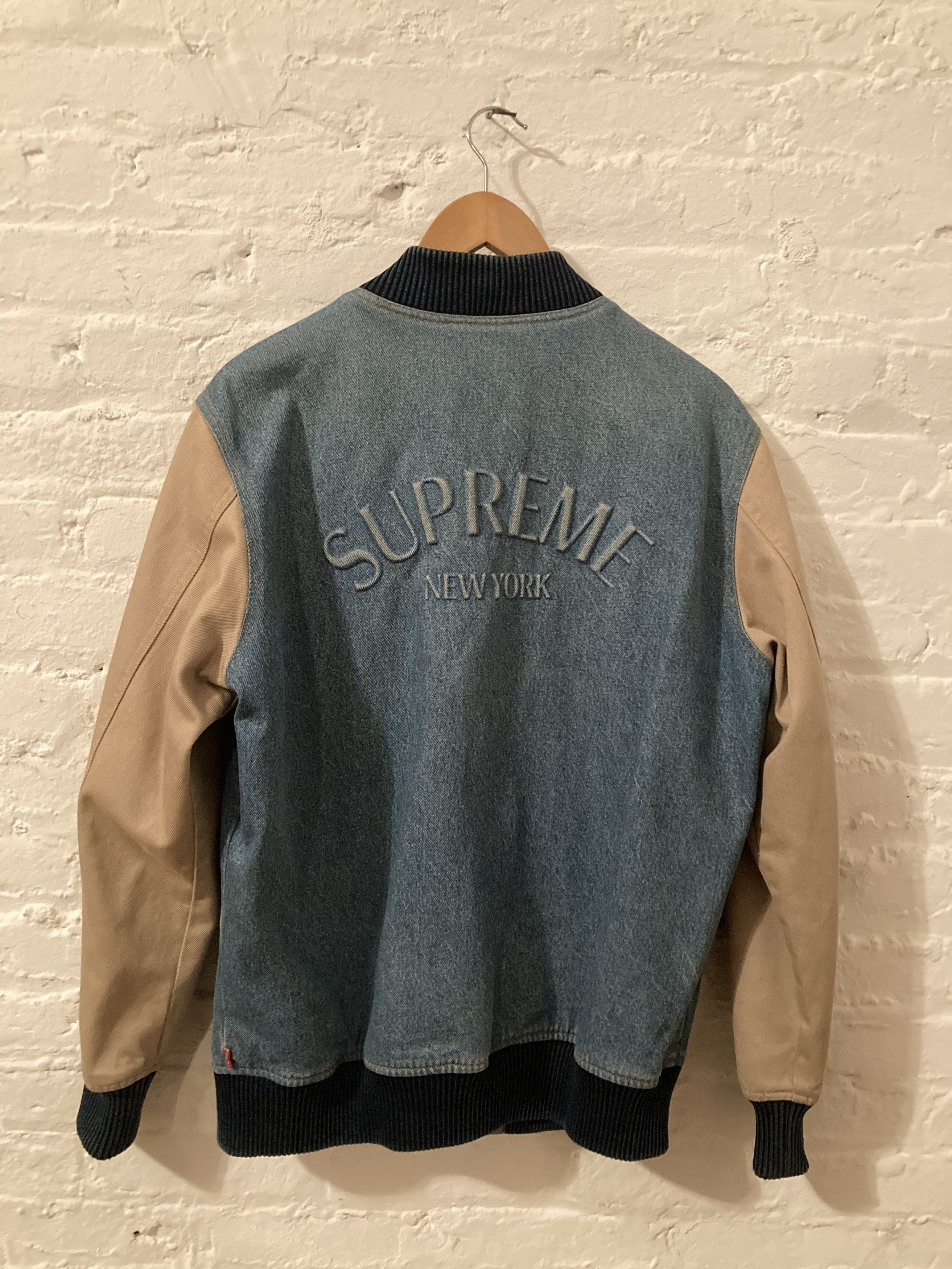 Supreme Denim Varsity Jacket | Grailed