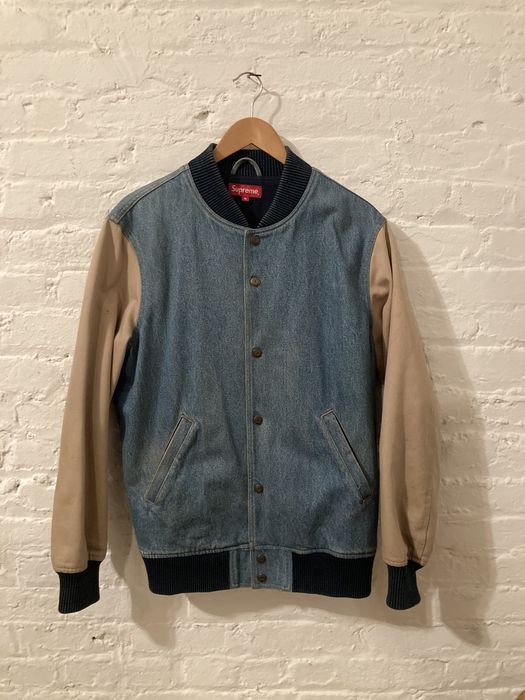 Supreme Denim Varsity Jacket | Grailed