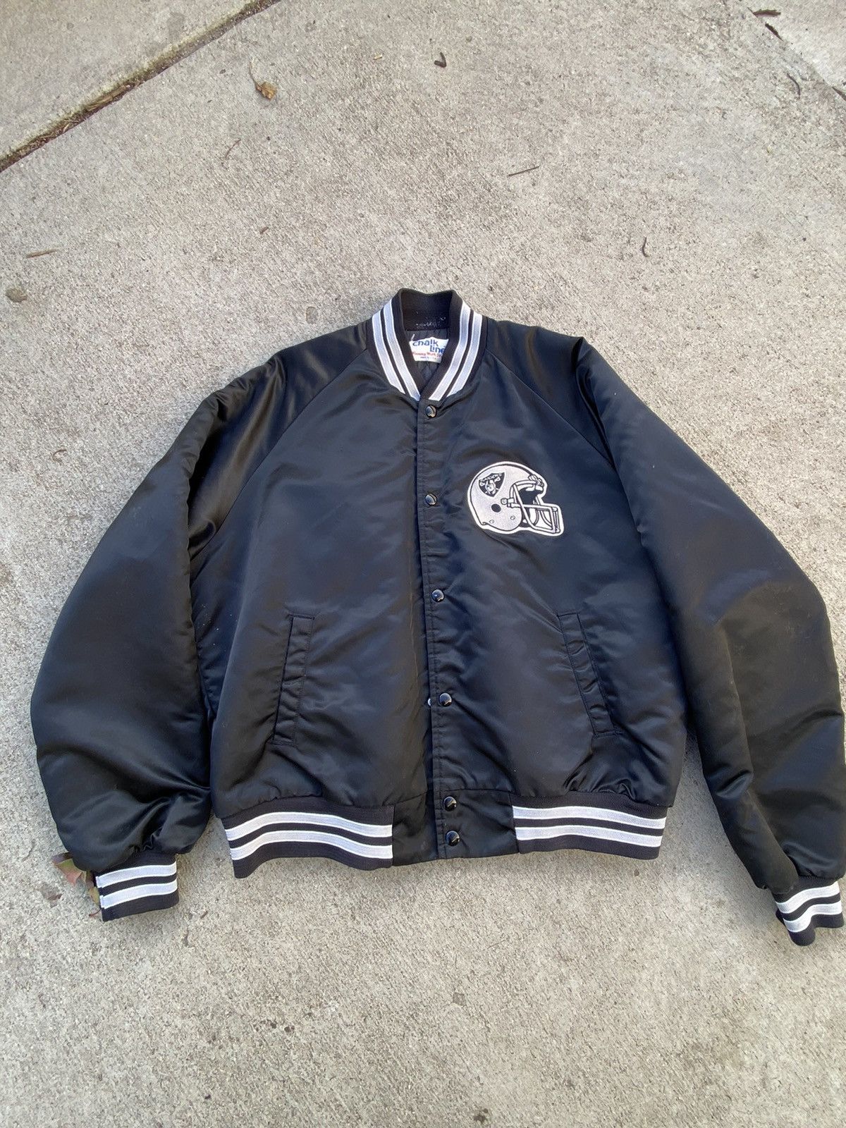 image of Vintage Raiders Chalk Line Satin Jacket in Black, Men's (Size XL)