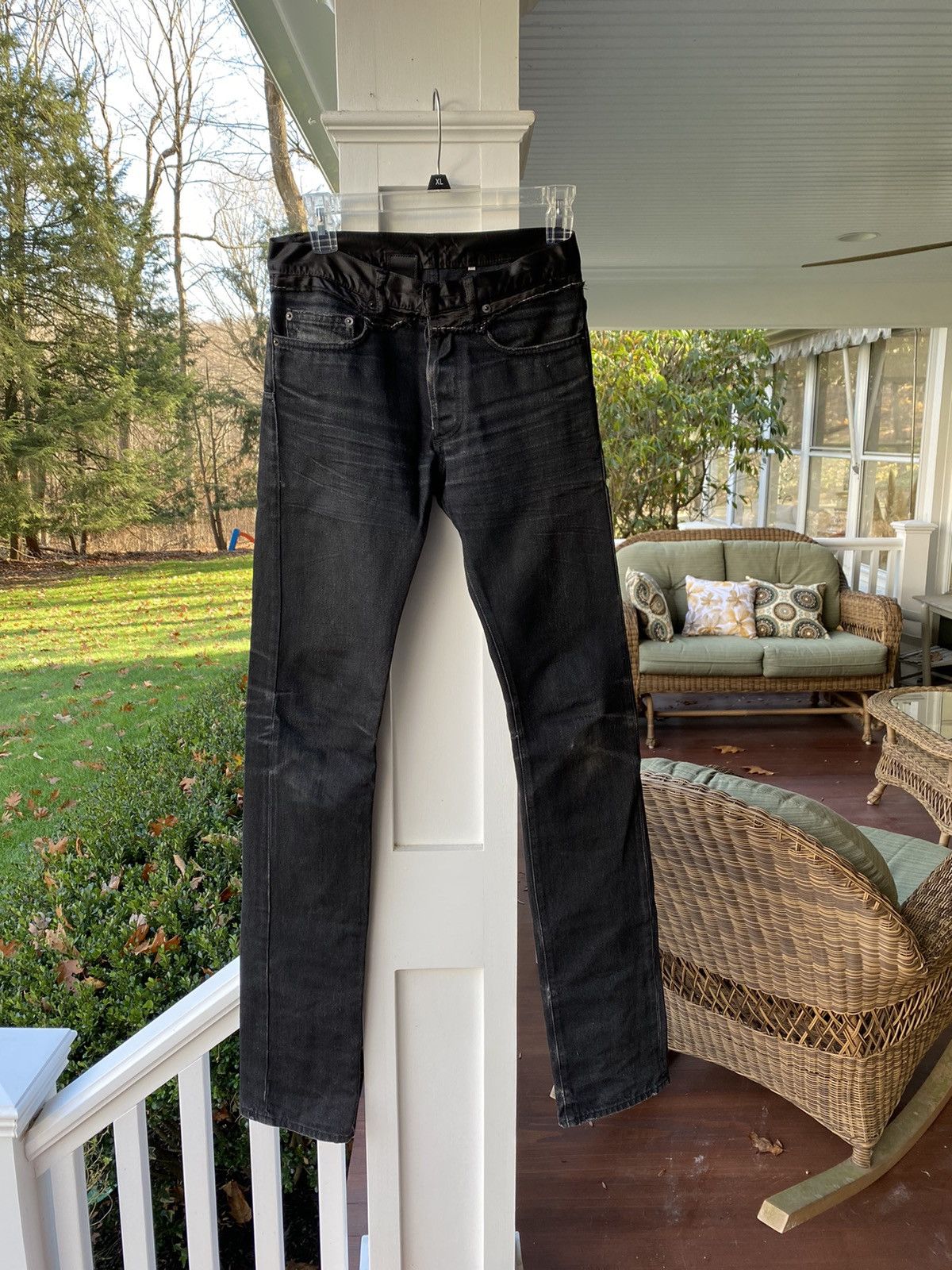 Dior × Hedi Slimane Dior Homme Black Satin Cummerbund Jeans sz 26