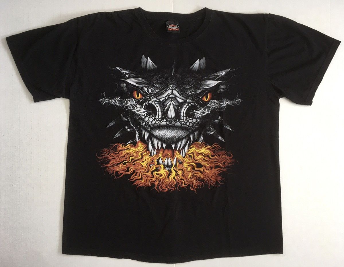 Vintage DRAGON SHIRT VINTAGE HEAVY METAL FLAMES Y2K GODZILLA HORROR Size US XL / EU 56 / 4 - 8 Thumbnail