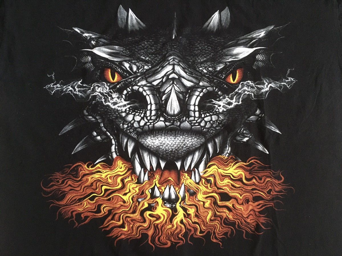 Vintage DRAGON SHIRT VINTAGE HEAVY METAL FLAMES Y2K GODZILLA HORROR Size US XL / EU 56 / 4 - 4 Thumbnail