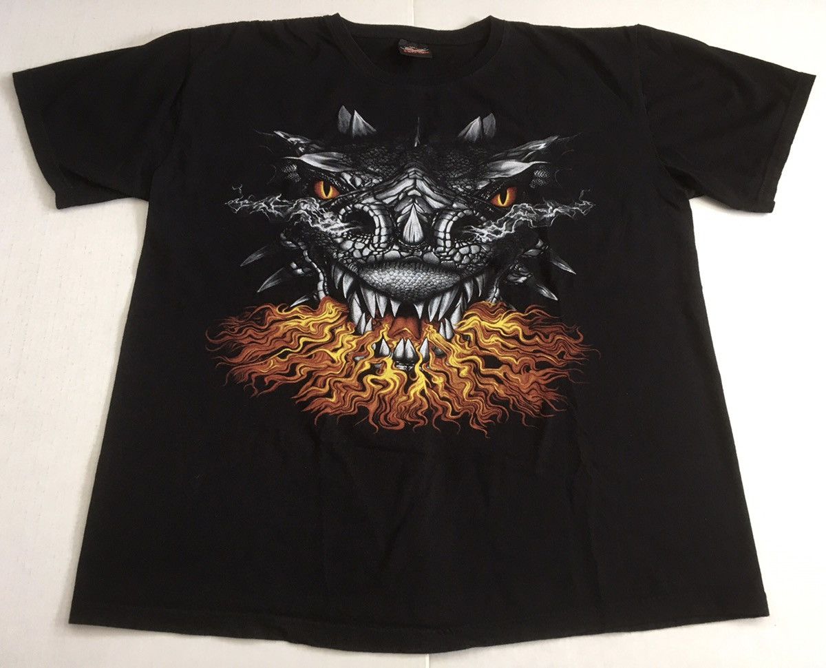 Vintage DRAGON SHIRT VINTAGE HEAVY METAL FLAMES Y2K GODZILLA HORROR Size US XL / EU 56 / 4 - 6 Thumbnail