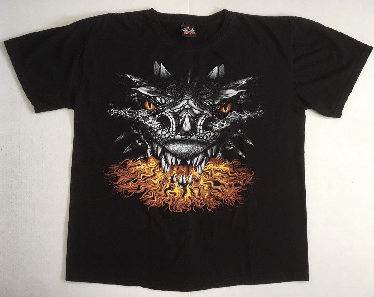 Vintage DRAGON SHIRT VINTAGE HEAVY METAL FLAMES Y2K GODZILLA HORROR Size US XL / EU 56 / 4 - 1 Thumbnail