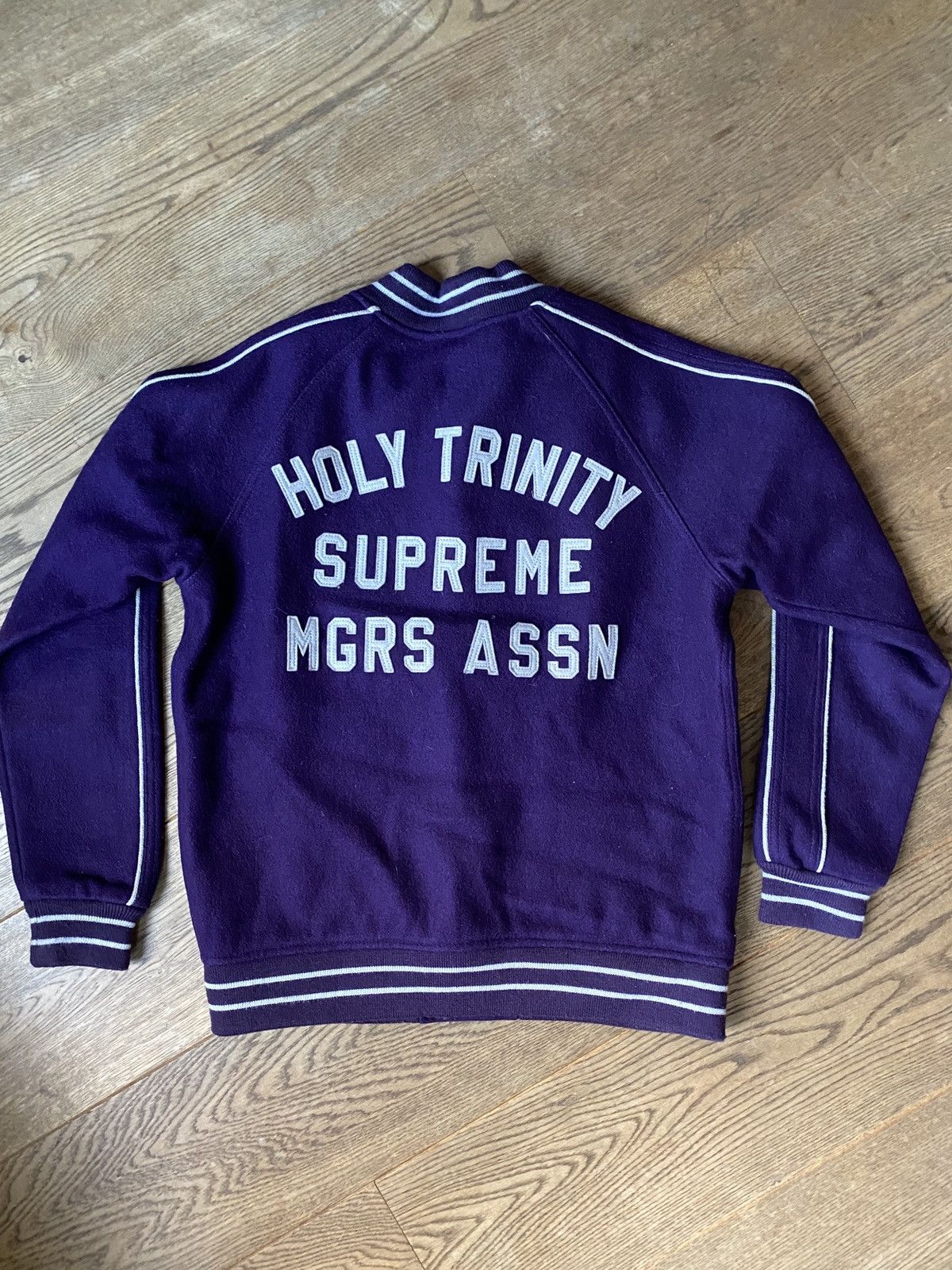 Supreme Supreme Holy Trinity Varsity Jacket purple M | Grailed