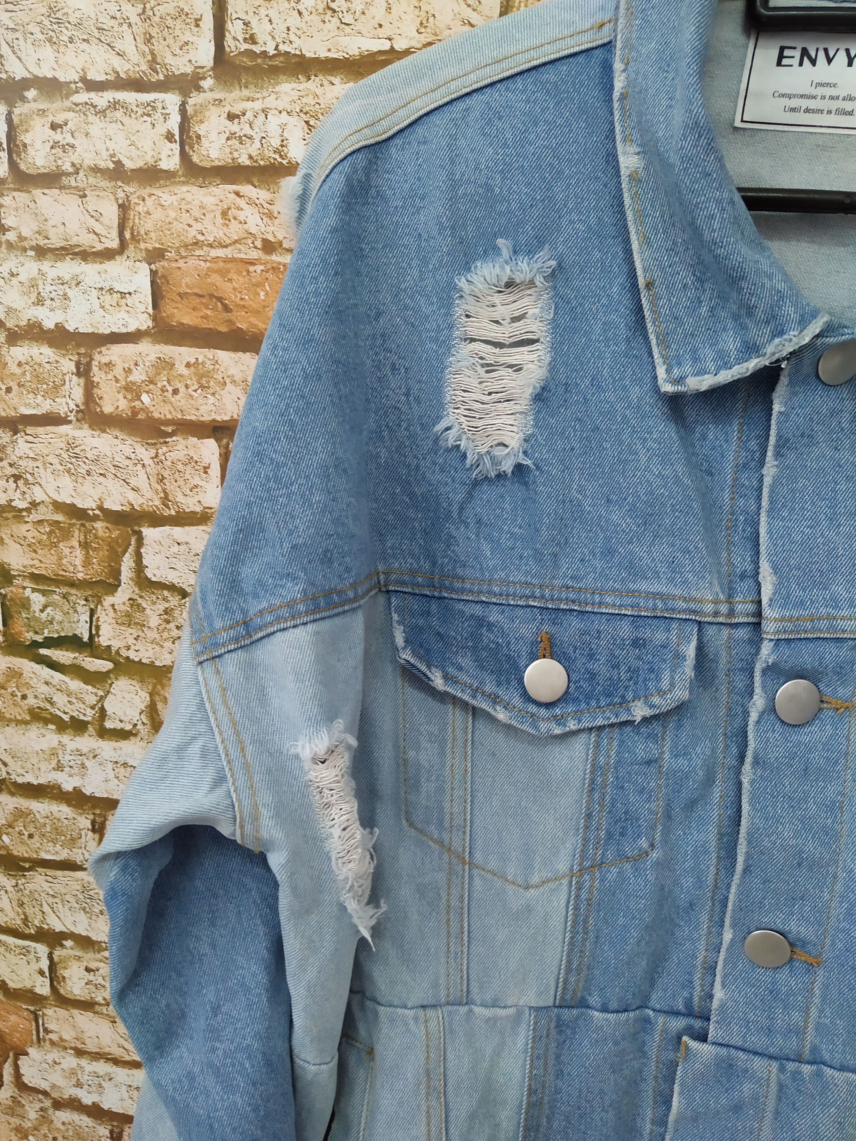 Japanese Brand ENVYM AILES TOKYO DISTRESSED DENIM JACKET (B682) Size US XL / EU 56 / 4 - 4 Thumbnail