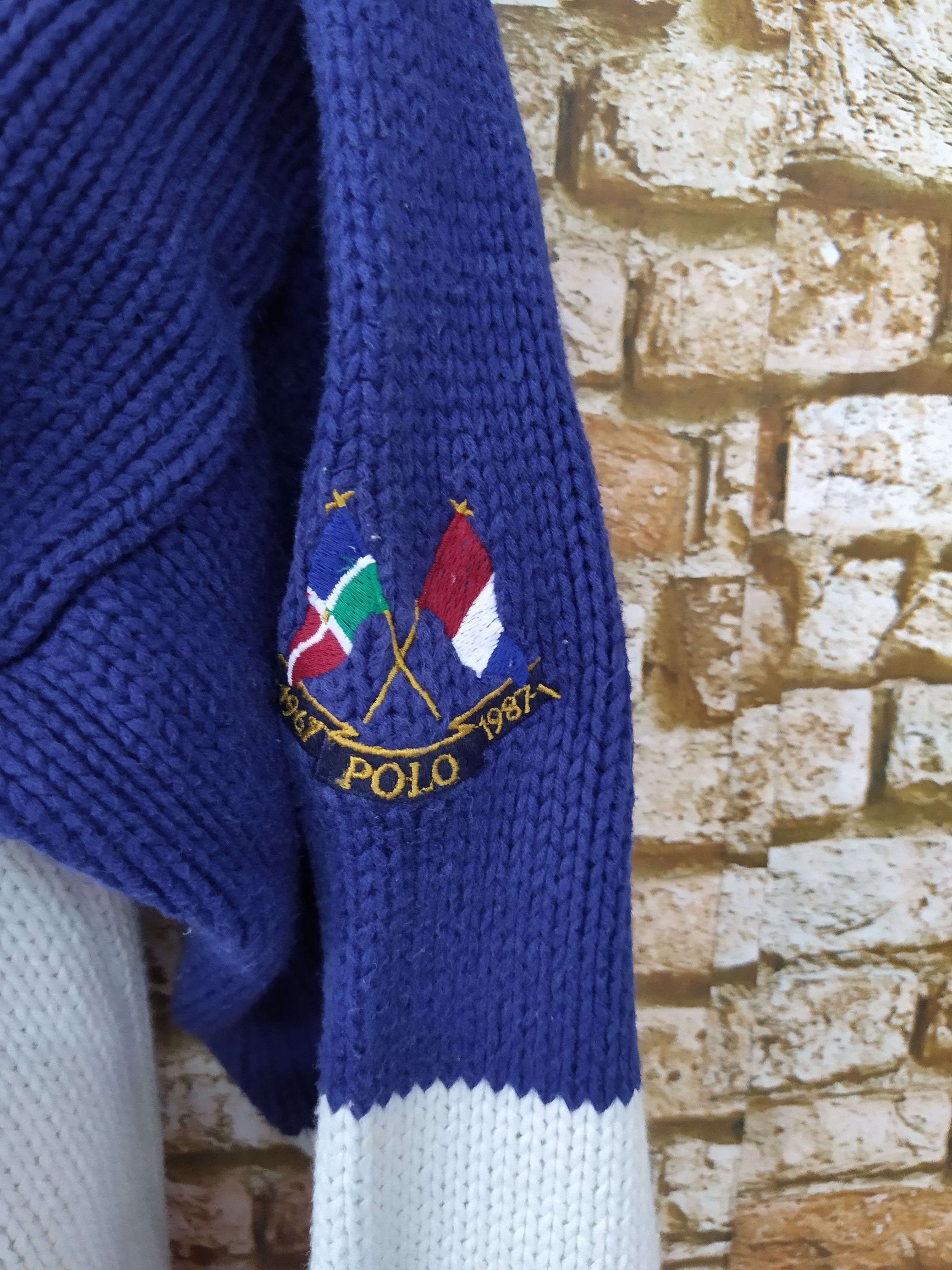 Polo Ralph Lauren × Vintage 90s POLO RALPH LAUREN CROSS FLAG KNITWEAR (B686) Size US L / EU 52-54 / 3 - 2 Thumbnail