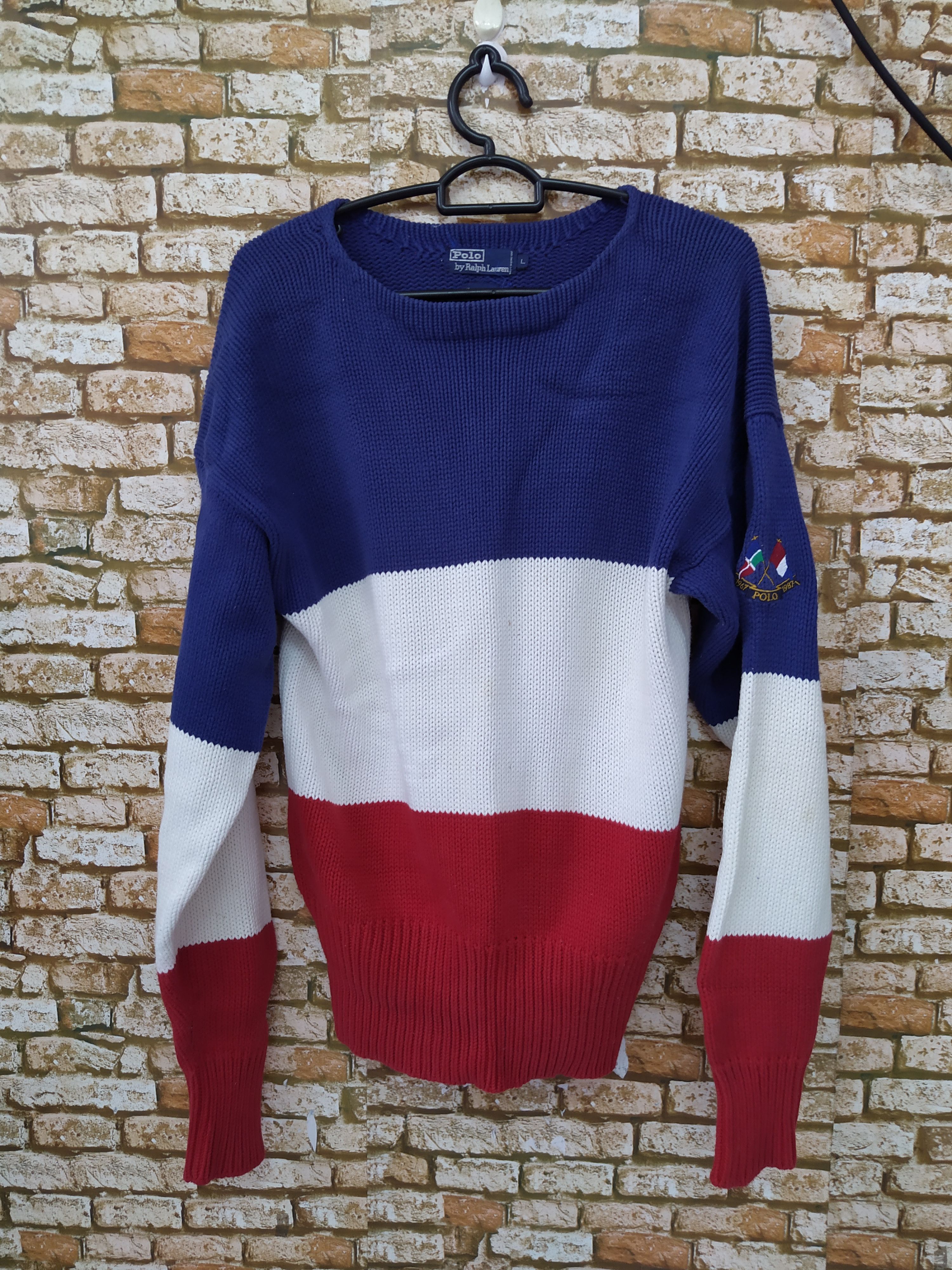 Polo Ralph Lauren × Vintage 90s POLO RALPH LAUREN CROSS FLAG KNITWEAR (B686) Size US L / EU 52-54 / 3 - 1 Thumbnail