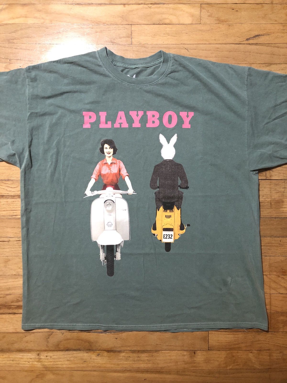 Playboy Streetwear Urban Outfitters Playboy Retro Scooter Green Tee Shirt Size XL Grailed
