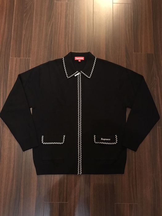 Supreme Supreme checkerboard zip up sweater black | Grailed
