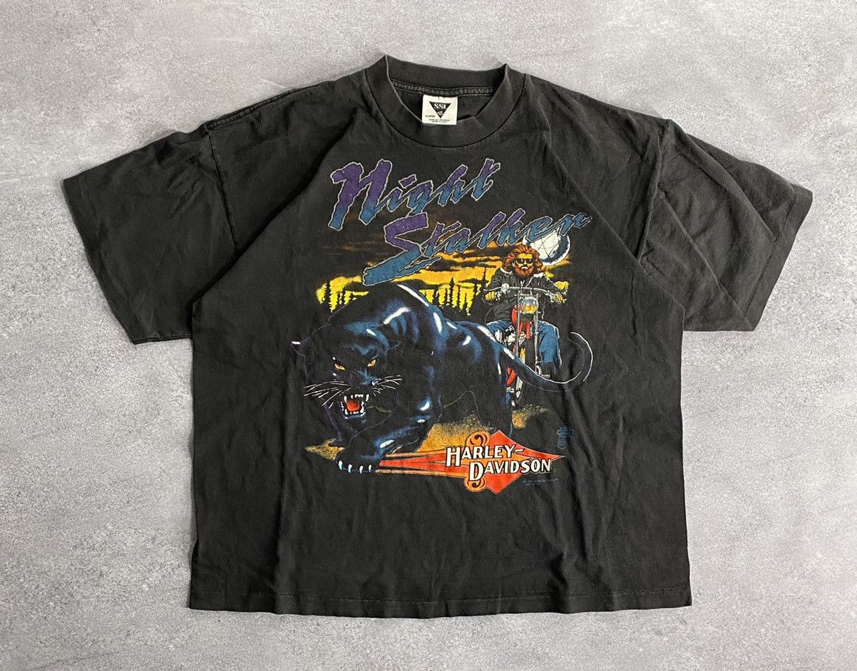 Vintage 90s Harley Davidson Night Stalker Faded Black T Shirt | Grailed
