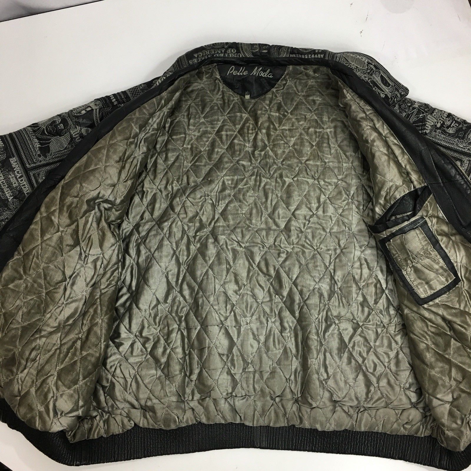 VTG 90's Pelle Leather Coat CASH Money BOMBER Jacket 5XL 5X - Main Image