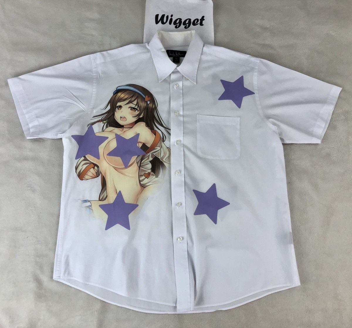 Vintage custom hentai button shirt NSFW stars large