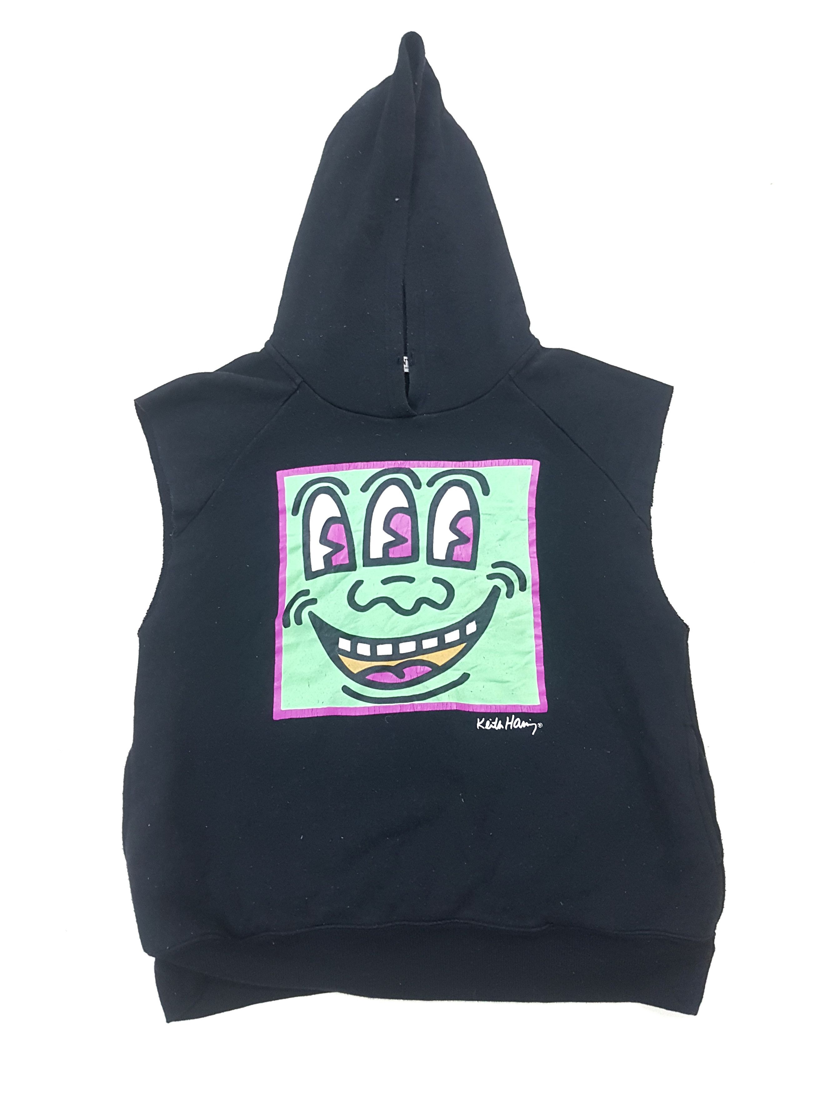 Browny Big Print Keith Haring Art Hoodie Cropped Sleeveless
