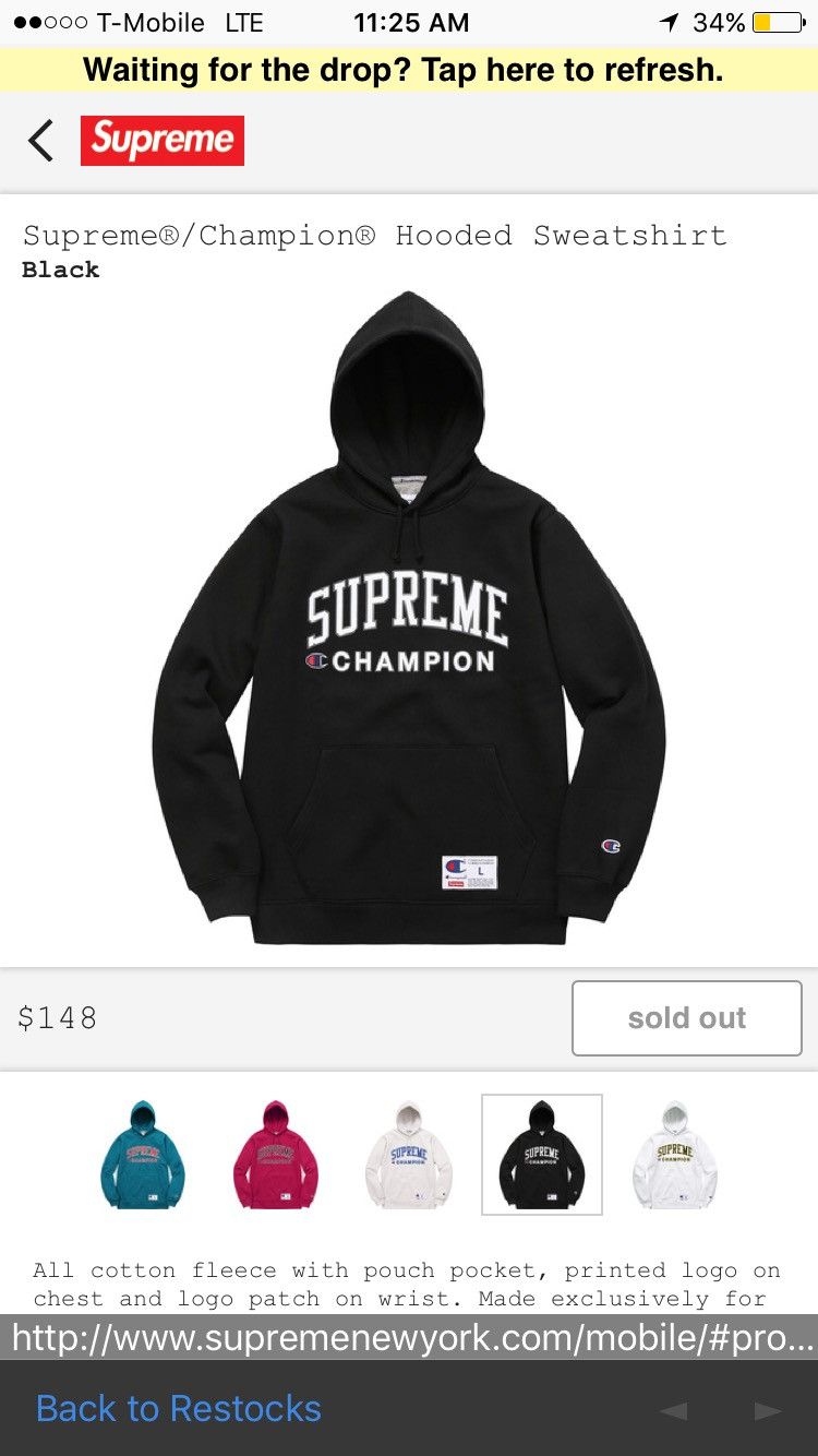 Supreme champion on sale hooded sweatshirt black