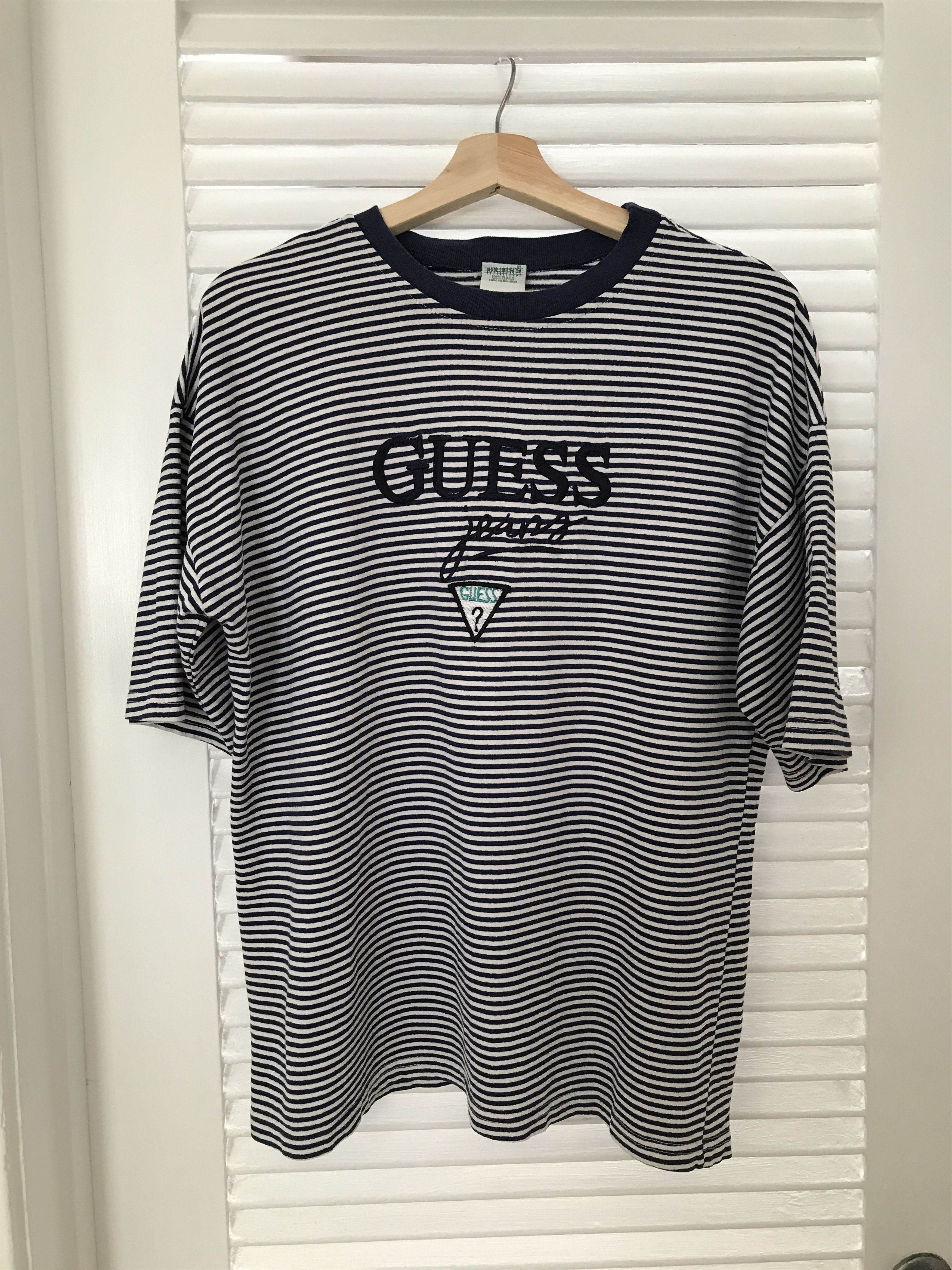 Vintage Guess Embroidered Striped Logo T Shirt 90s A$AP