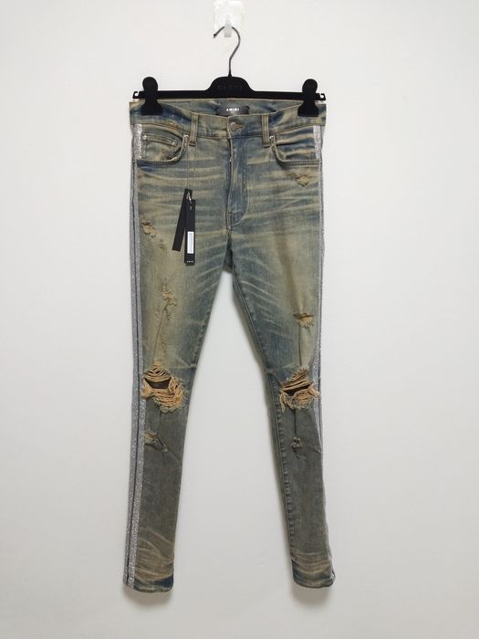 Amiri Dirty Indigo Glitter Track Jeans Size US 31 - 1 Preview