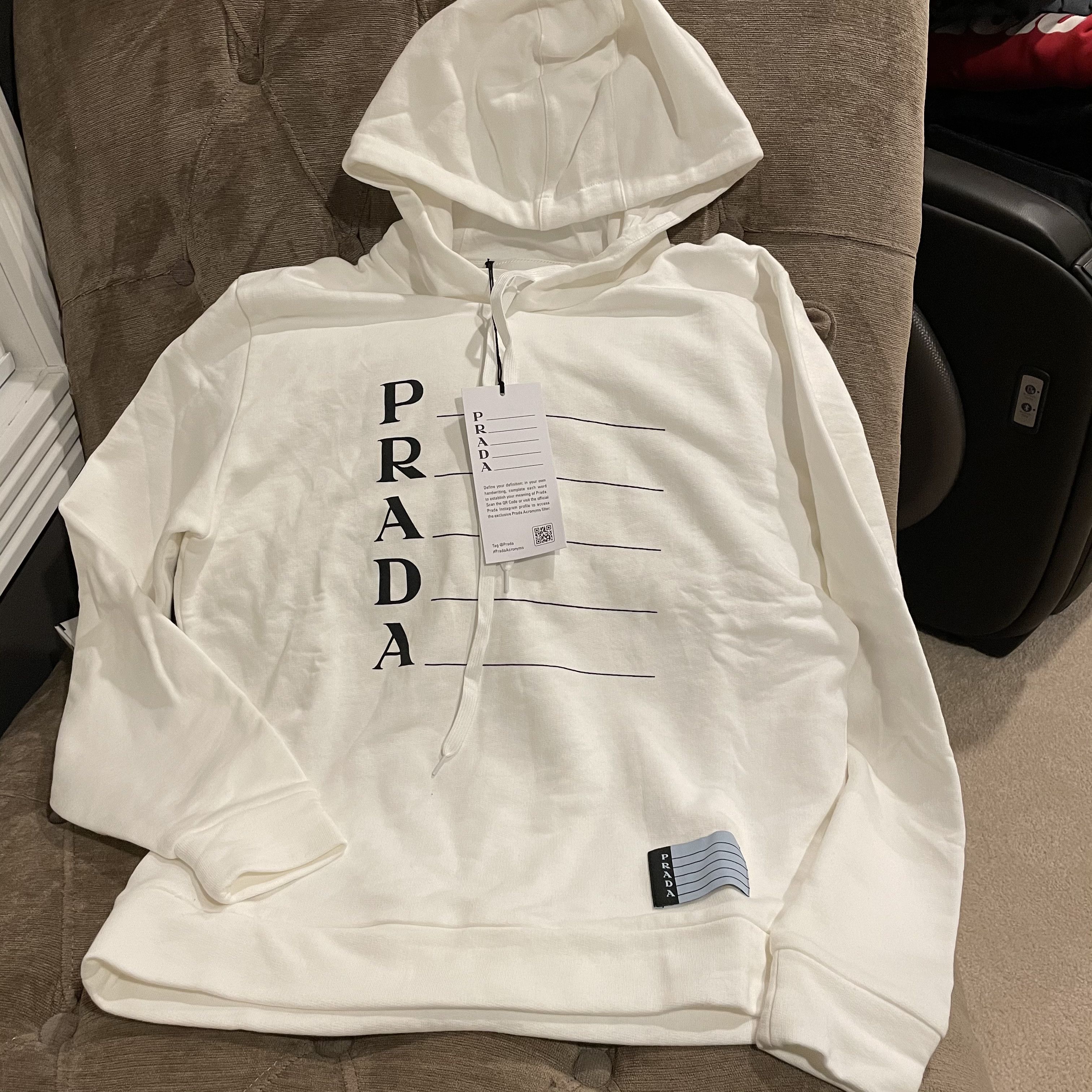 Prada Prada Printed Men s SS20 White Acronym Hoodie Sweatshirt