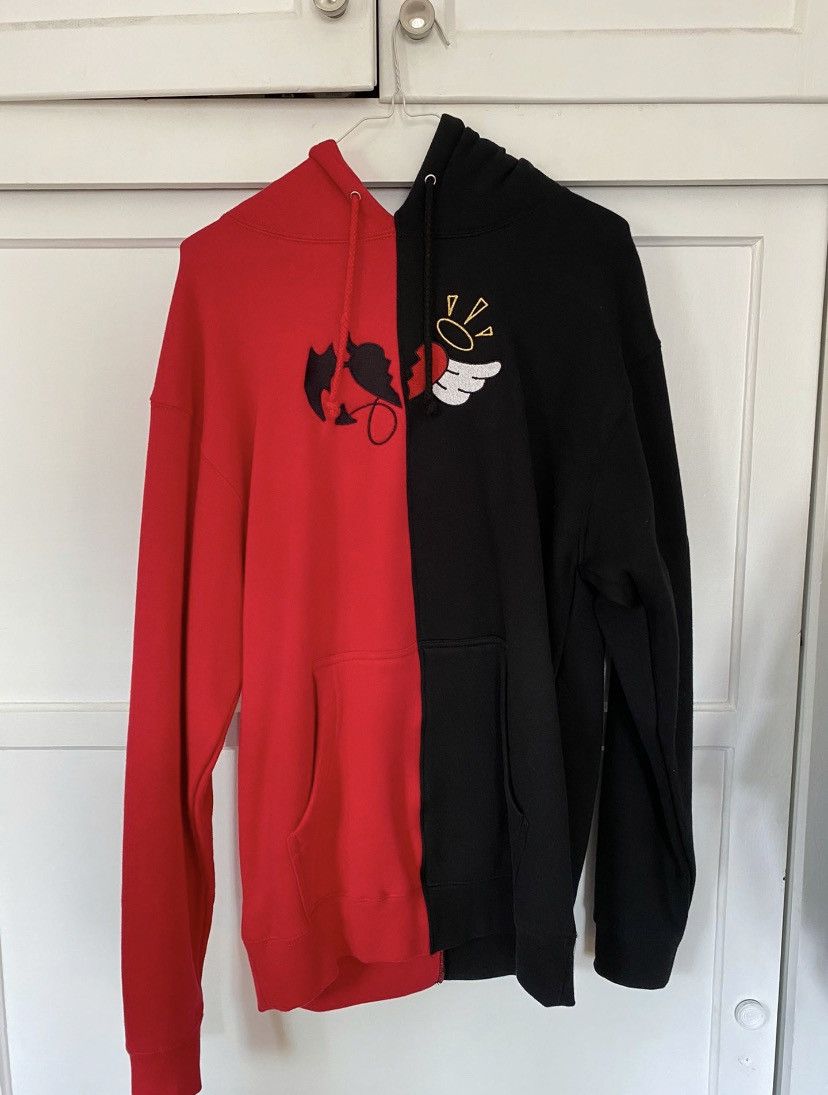 Gnarcotic Half Evil Ransom Clothing Suigeneris Demons Angels Red Black Split Hoodie Grailed