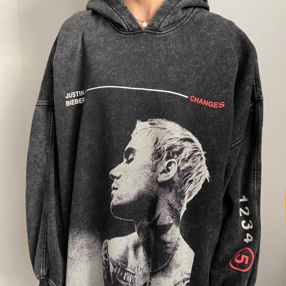 H M Justin Bieber Justin Bieber Changes Graphics Washed Black Hoodie Grailed