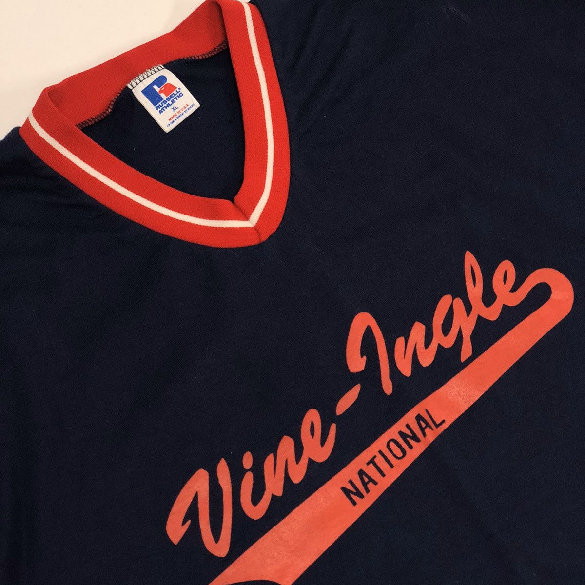 Russell Athletic 70's Vine Ingle Little League Baseball RINGER 50/50 Shirt Size US XL / EU 56 / 4 - 1 Thumbnail