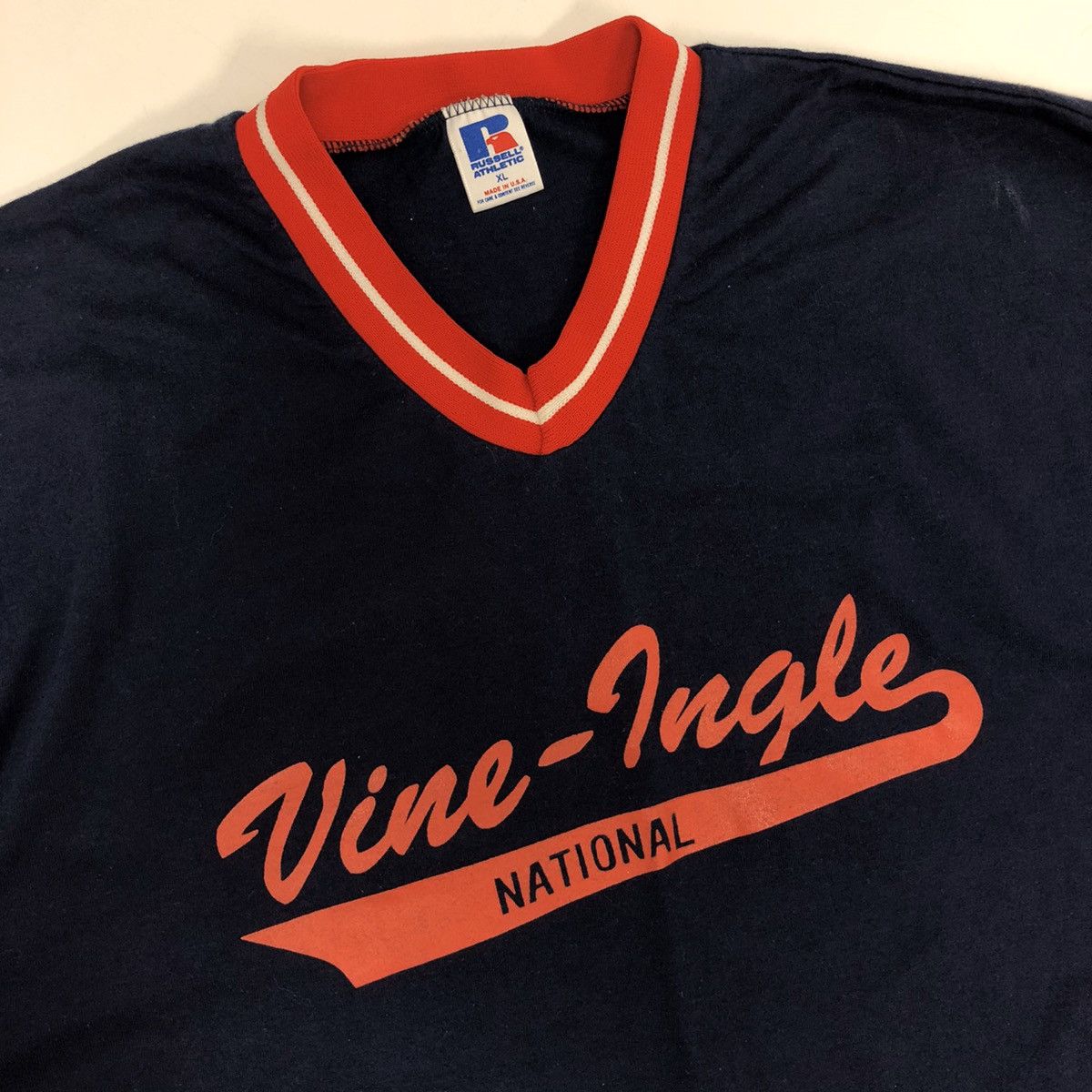 Russell Athletic 70's Vine Ingle Little League Baseball RINGER 50/50 Shirt Size US XL / EU 56 / 4 - 5 Thumbnail
