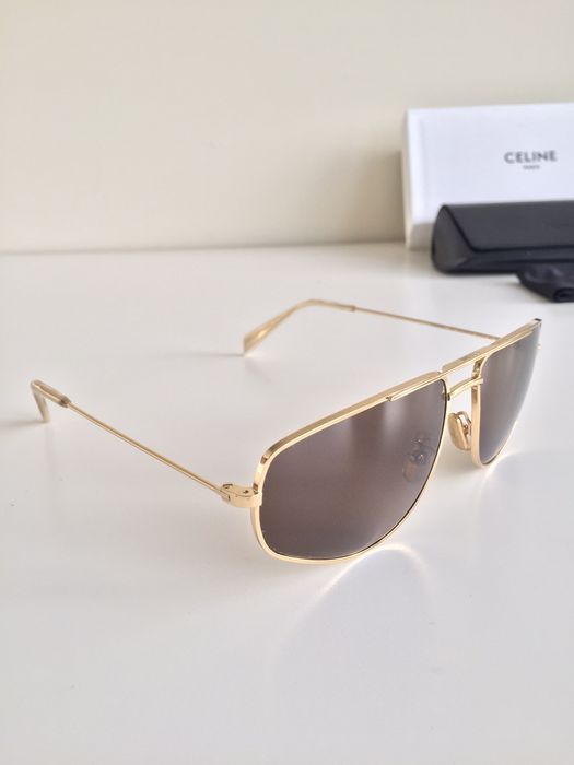 Celine CELINE Polarized Aviator Gold Metal Sunglasses CL40083U $460 ...