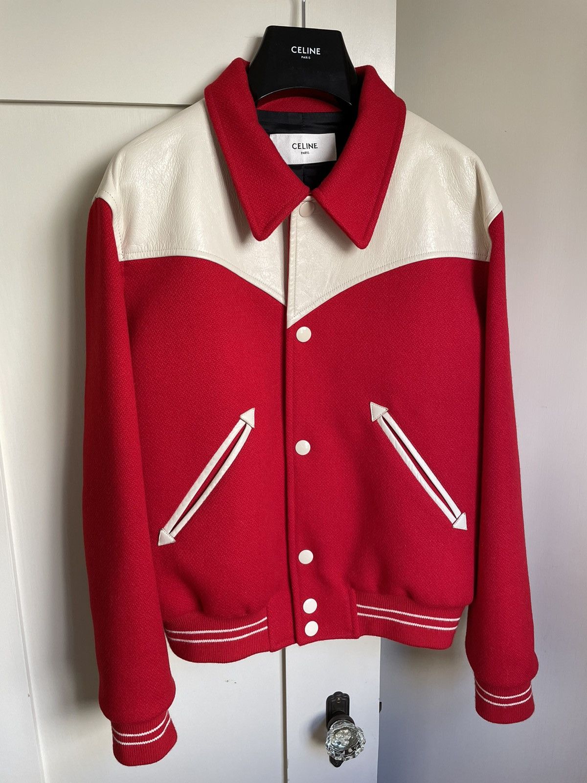 Celine × Hedi Slimane Celine Hedi Slimane FW19 Red Leather Teddy Jacket Size US M / EU 48-50 / 2 - 1 Thumbnail