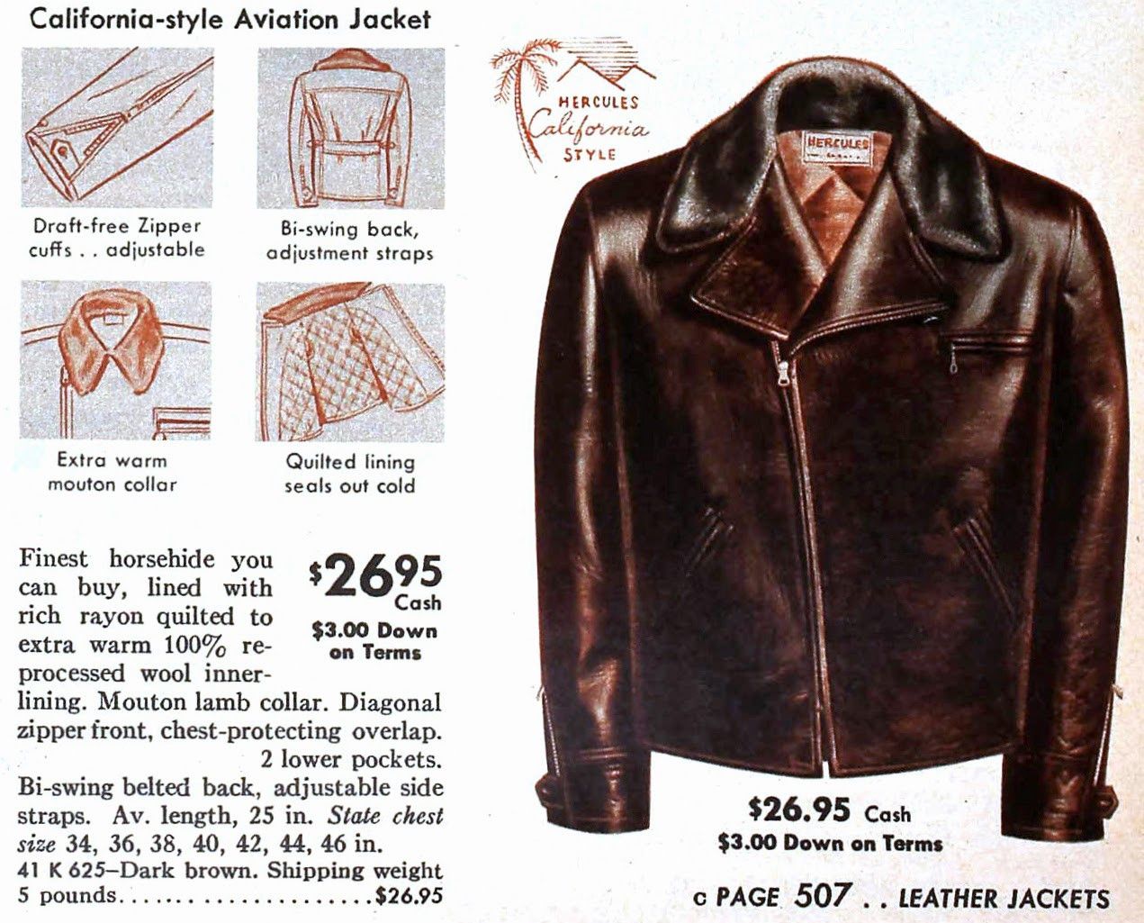 HERCULES 40s California-Style Aviation Motorcycle Horsehide