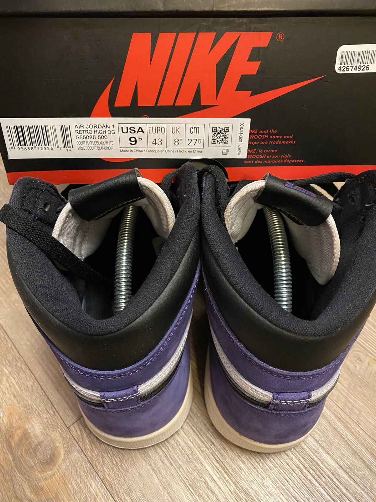 Jordan Brand Air Jordan 1 Retro High OG Court Purple Size US 9.5 / EU 42-43 - 6 Thumbnail