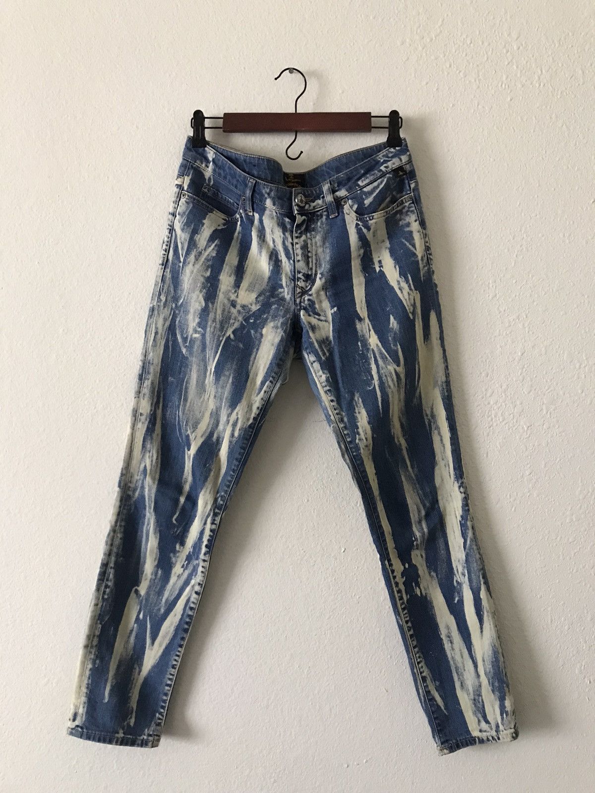 Vivienne Westwood Skinny Printed Acid Wash Bleach Punk Jeans Skinhead