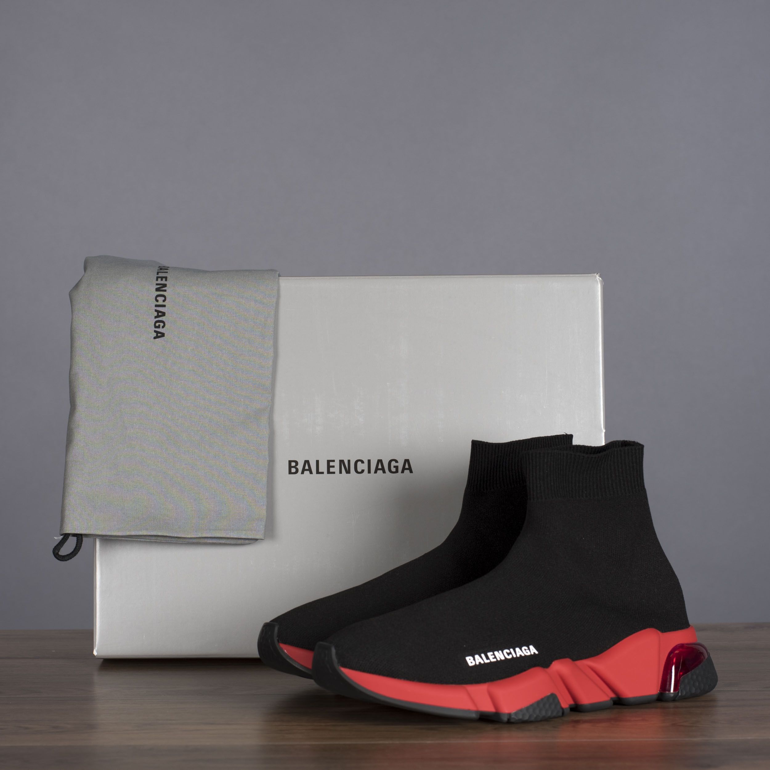 Balenciaga Black & Red Clear Sole Speed Sneakers Balenciaga