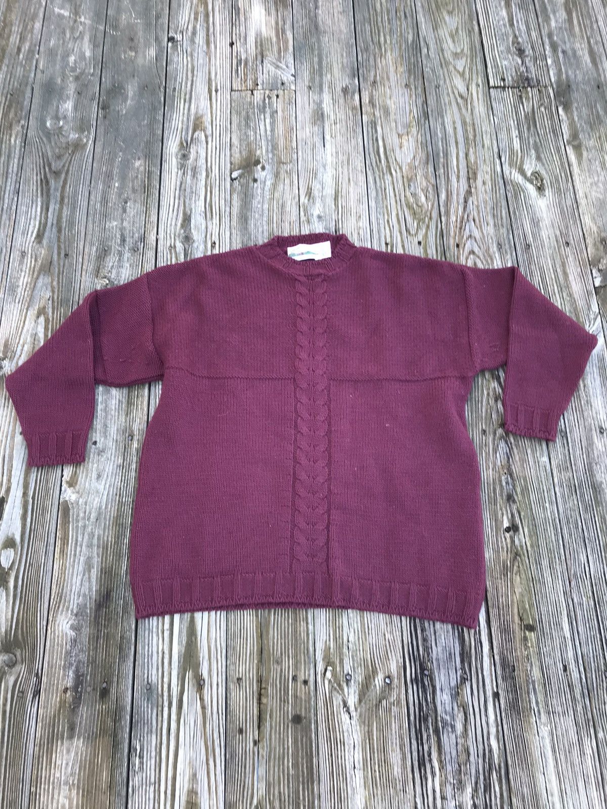 Maroon Crewneck Sweater with Single Cable Knot Knit