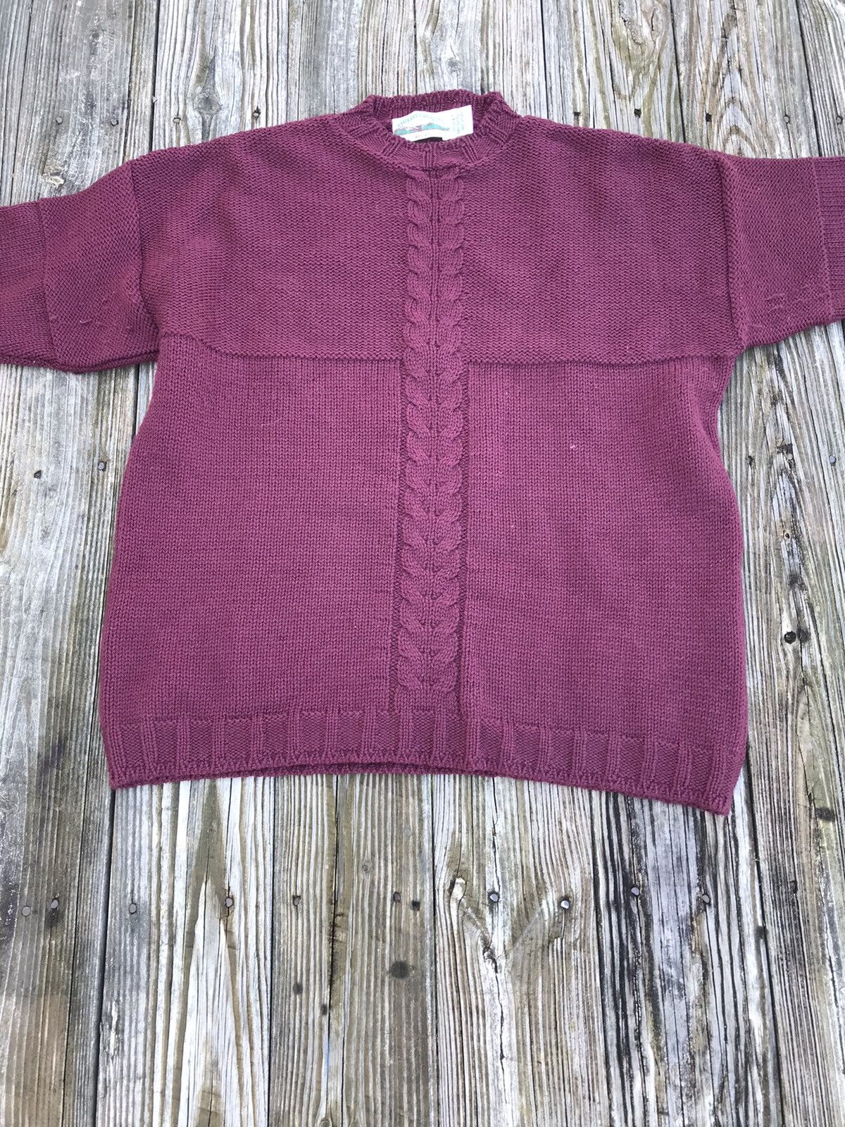 Maroon Crewneck Sweater with Single Cable Knot Knit