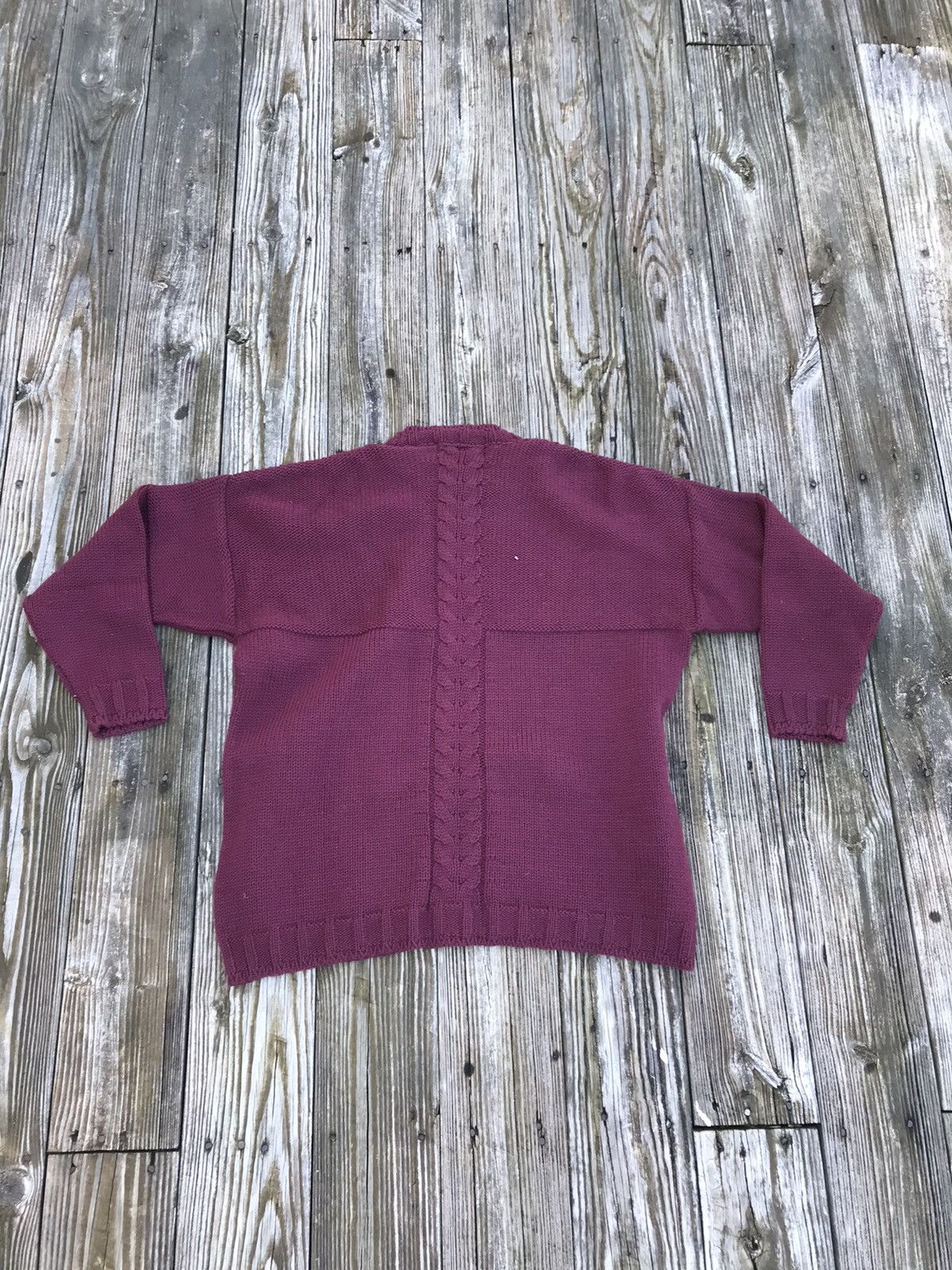 Maroon Crewneck Sweater with Single Cable Knot Knit