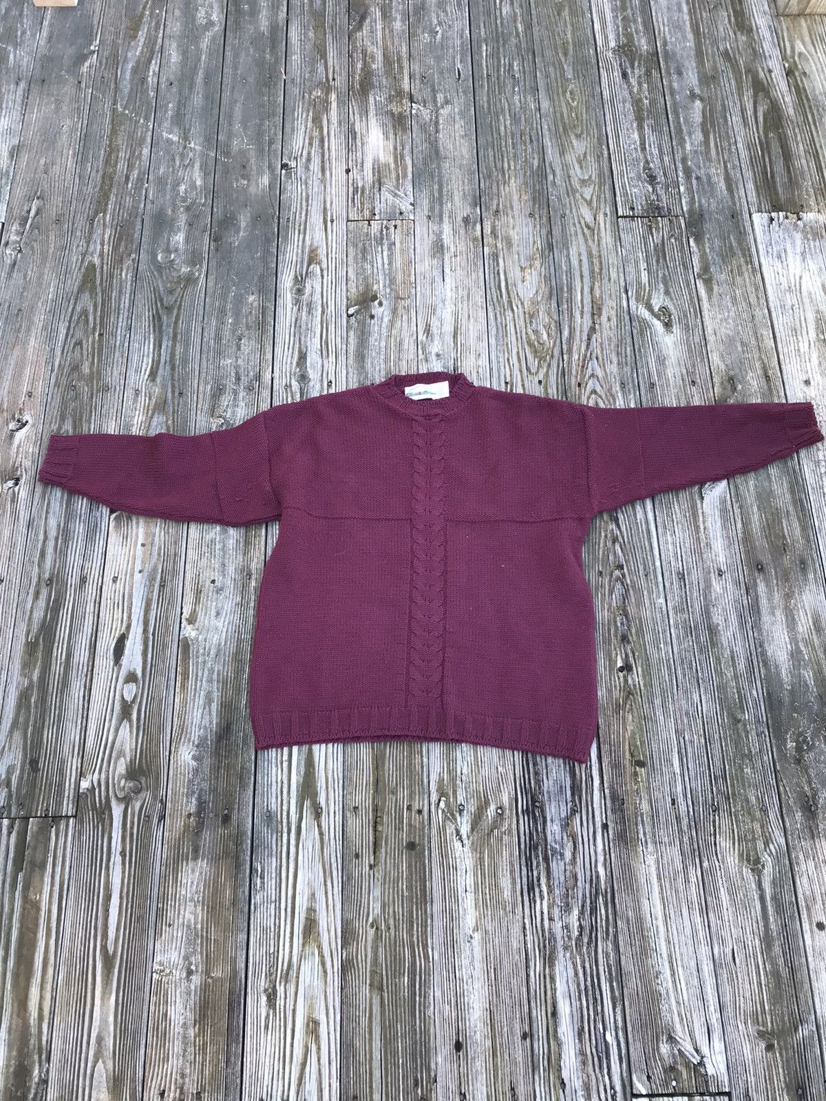 Maroon Crewneck Sweater with Single Cable Knot Knit
