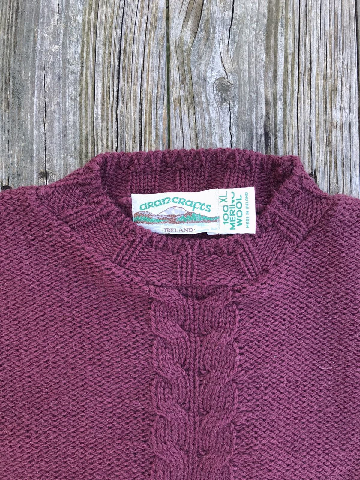 Maroon Crewneck Sweater with Single Cable Knot Knit
