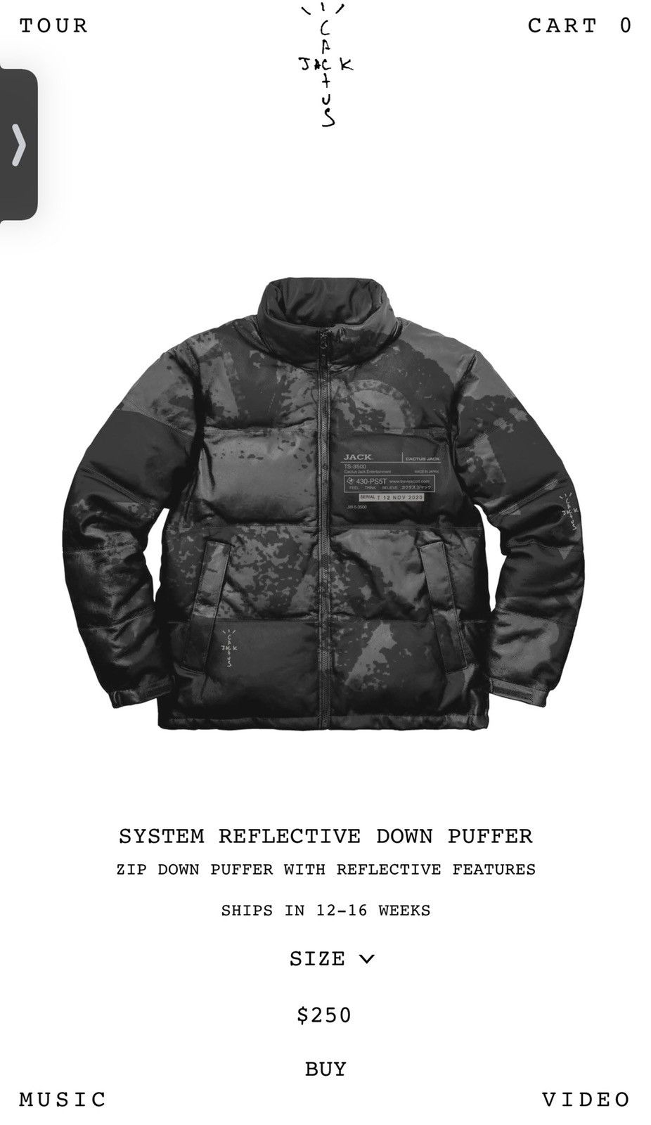 Travis Scott System reflective down puffer | Grailed