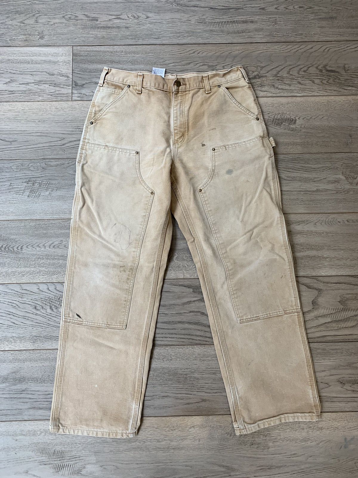 Pre-owned Carhartt X Vintage 90's Faded Vintage Carhartt Double Knee Work Pants In Cream