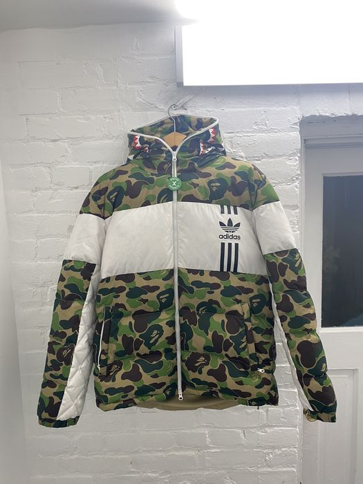 Bape x adidas abc camo firebird shark puffer jacket green on sale